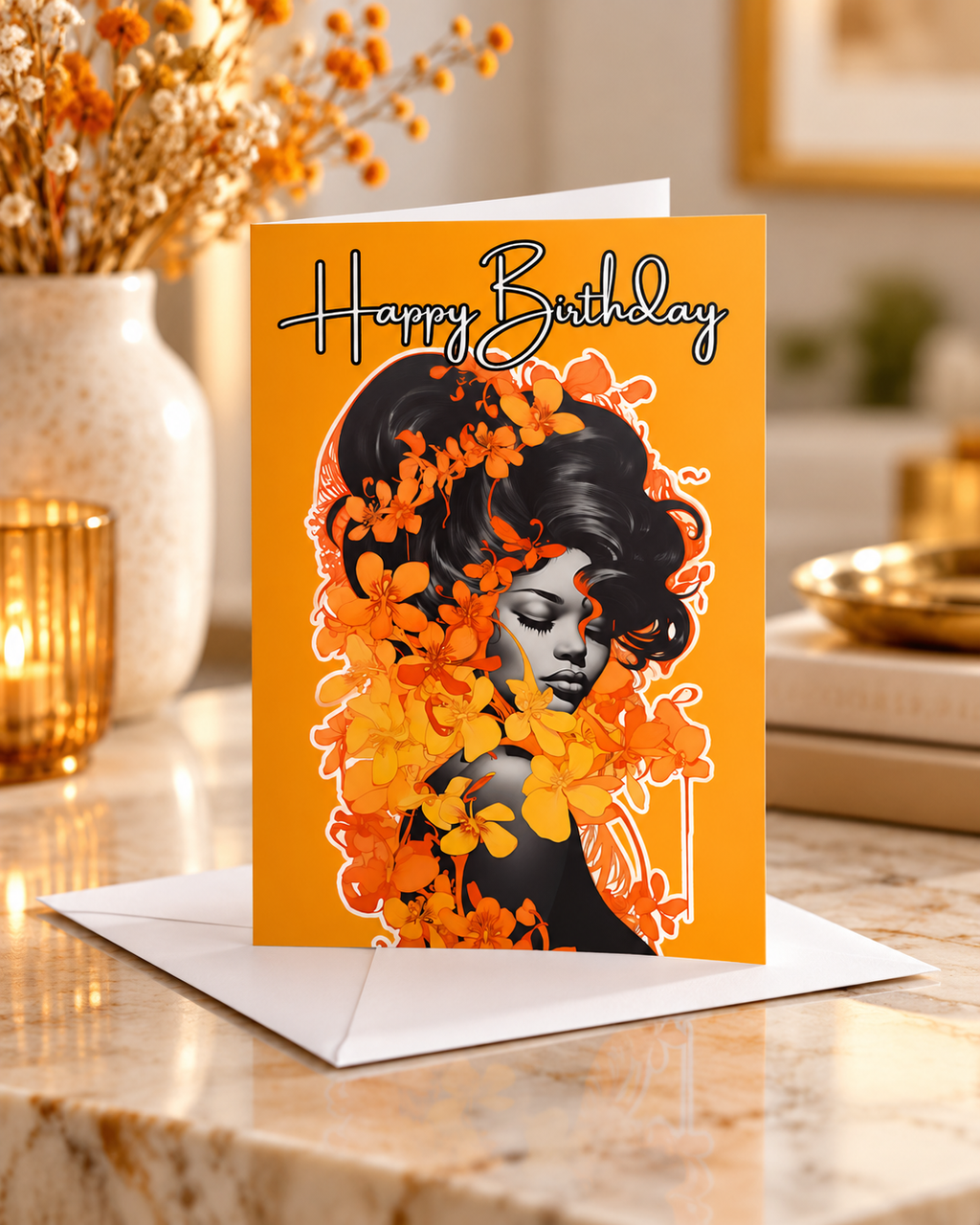 Orange Floral Birthday Card