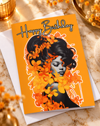 Orange Floral Birthday Card