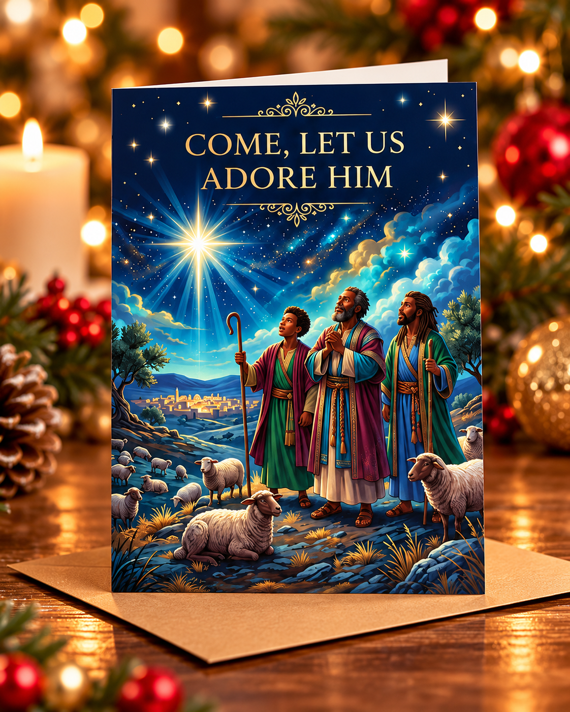 Come, Let Us Adore Him Christmas Card