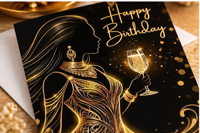Golden Elegance Birthday Card