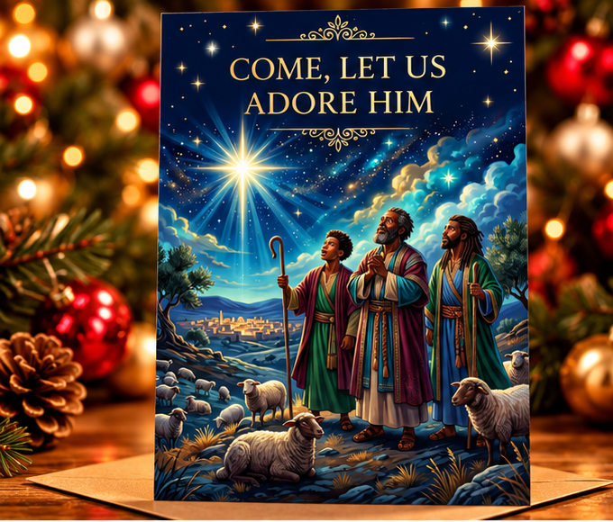 Come, Let Us Adore Him Christmas Card